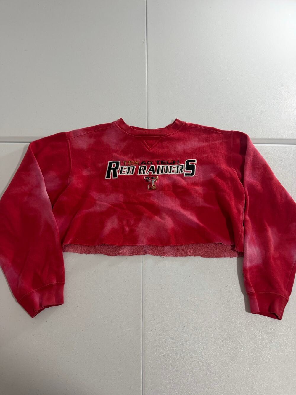Texas Tech Red Raiders Starter Cropped Crewneck M Embroidered Bleach Tie Dye